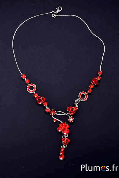 Ketting met hanger - lengte 27 cm - rood-zilverkleurig